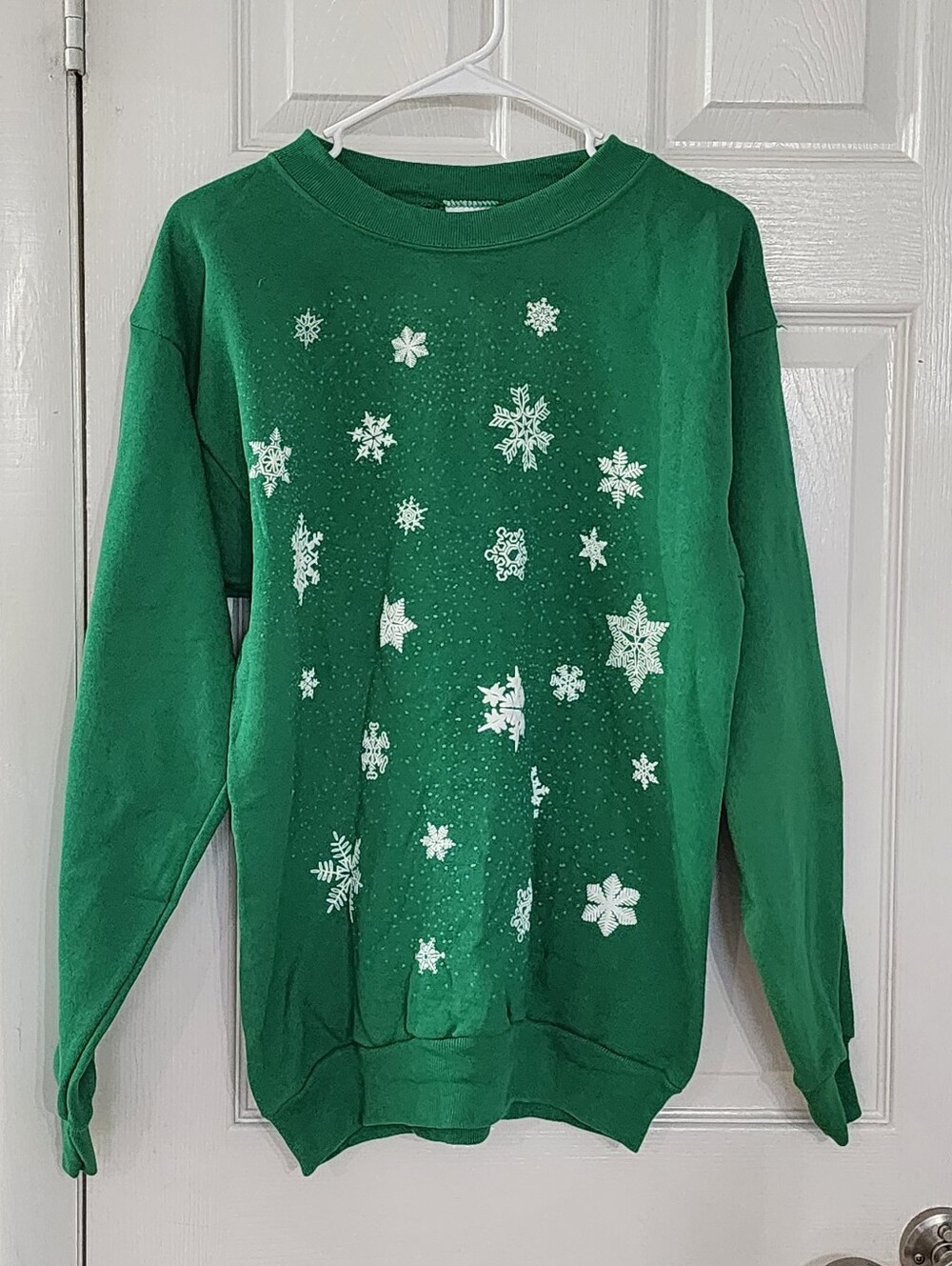 Vintage Tultex Green Snowflake Crewneck Sweatshirt Made in USA Size L